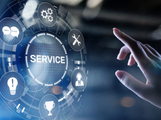 Service support customer help call center Business technology button on virtual screen.