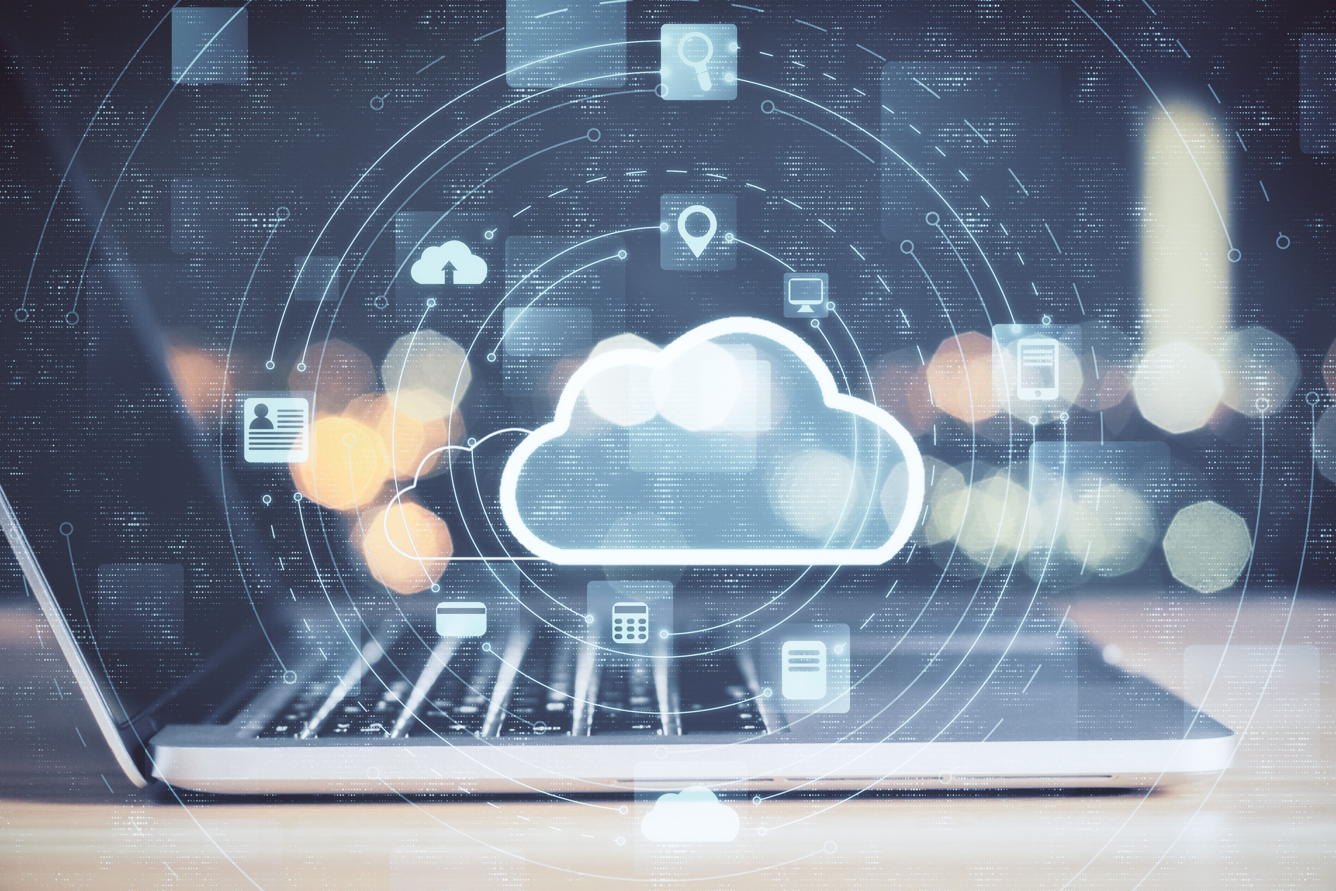 Laptop with cloud computing diagram Laptop with cloud computing diagram