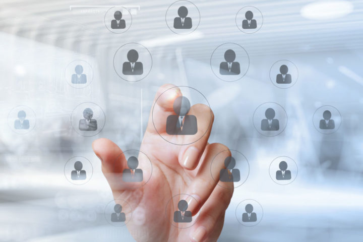 businessman hand points the human resources as concept Nos clients sont plus efficaces