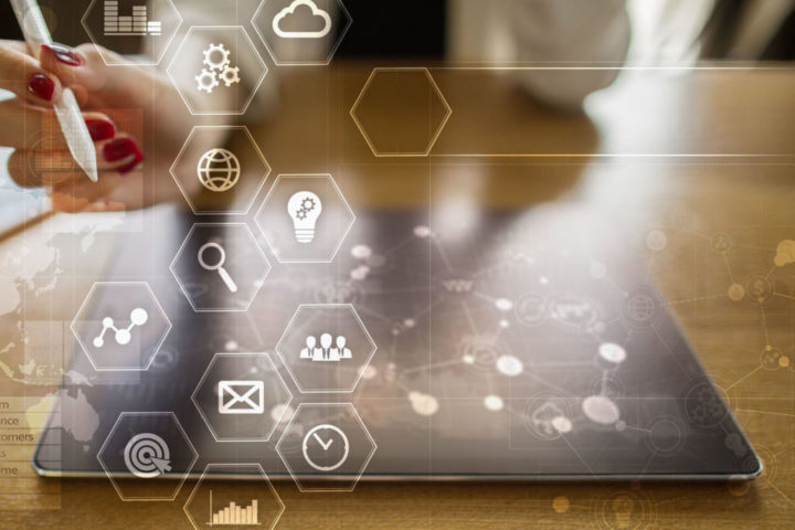 Business and technology concept. Graphs and icons on virtual screen. Business and technology concept. Graphs and icons on virtual screen.